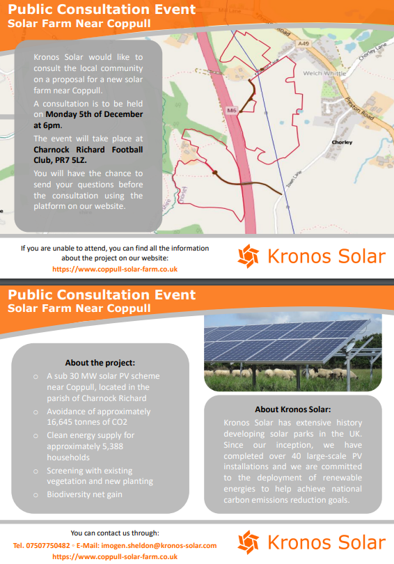 PUBLIC CONSULTATION – SOLAR FARM – Charnock Richard Parish Council